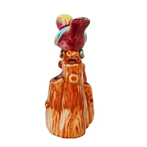 Vintage Japanese Ceramic Bird On Tree Stump Flower Frog Figurine 4" - Picture 3 of 6